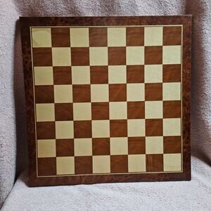14.75" Inlaid Walnut & Maple Veneer W/Burl Wood Border Wooden Chess Board